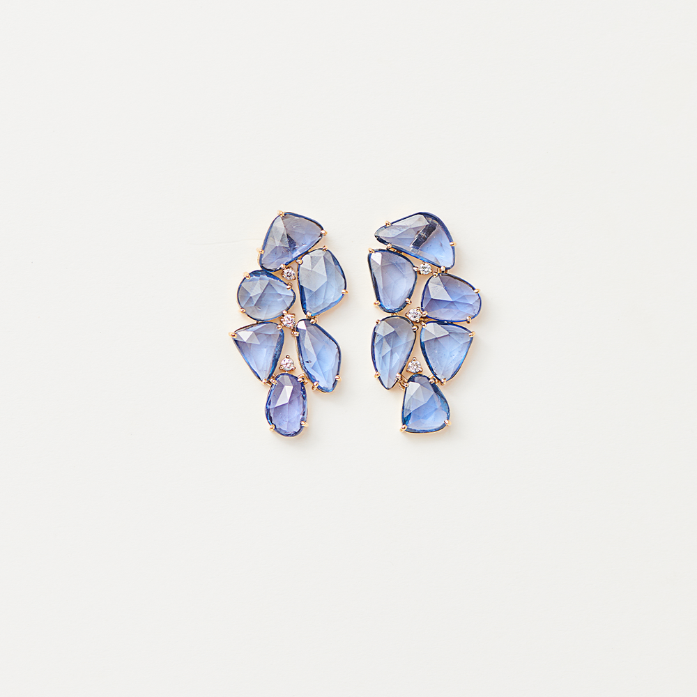 In Full Bloom Earrings in Rose-cut Sapphires and Diamonds