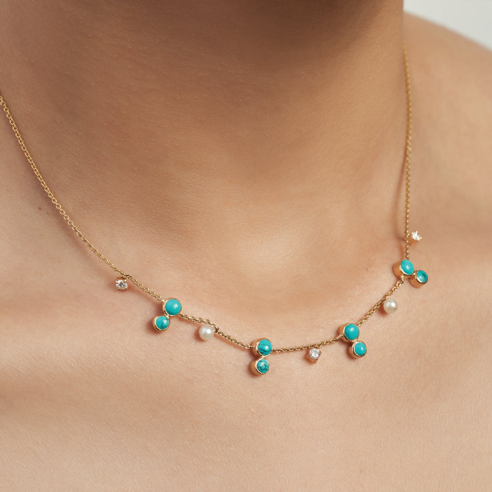 Rani Turquoise, Diamond and Pearl Necklace
