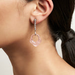Carved Rose Quartz Earrings with Diamonds