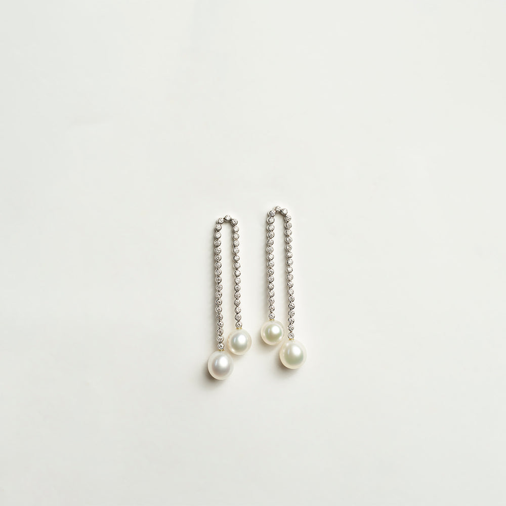 Double Drop Diamond Earrings with Pearls