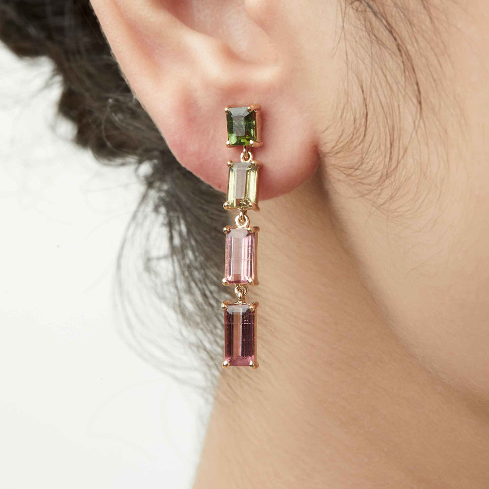 tourmaline earrings mismatched 18k gold long 