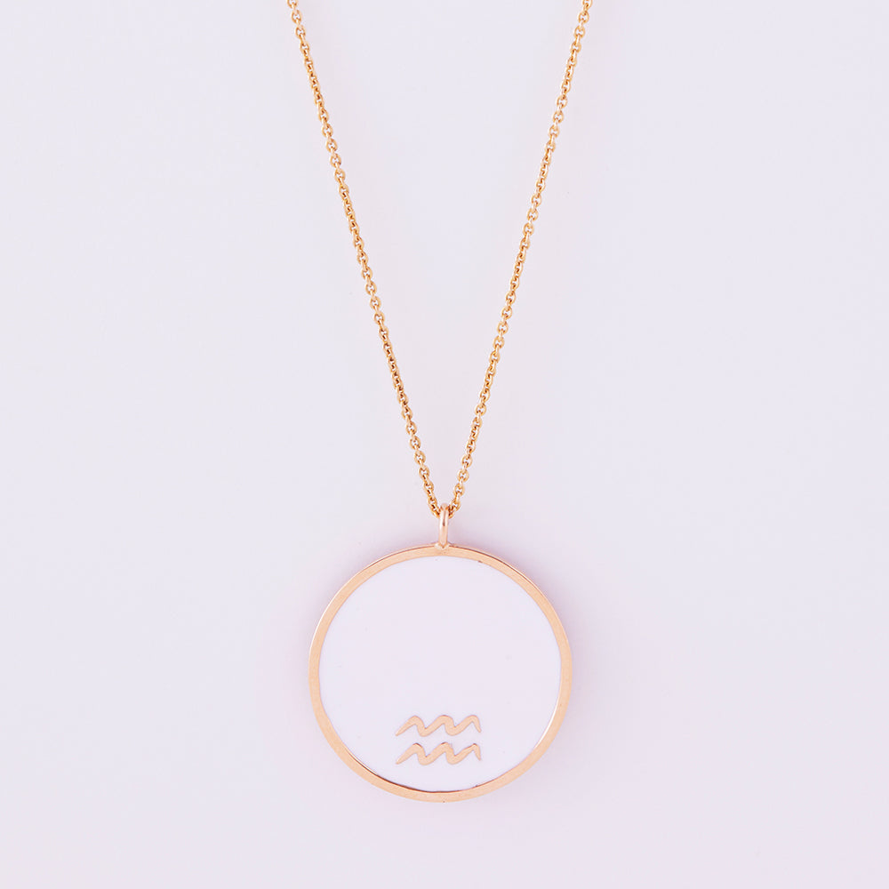 Reversible Zodiac enamel necklace in gold and diamonds