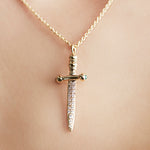 Sword Necklace (Large) with Pave-set Diamonds and Emeralds