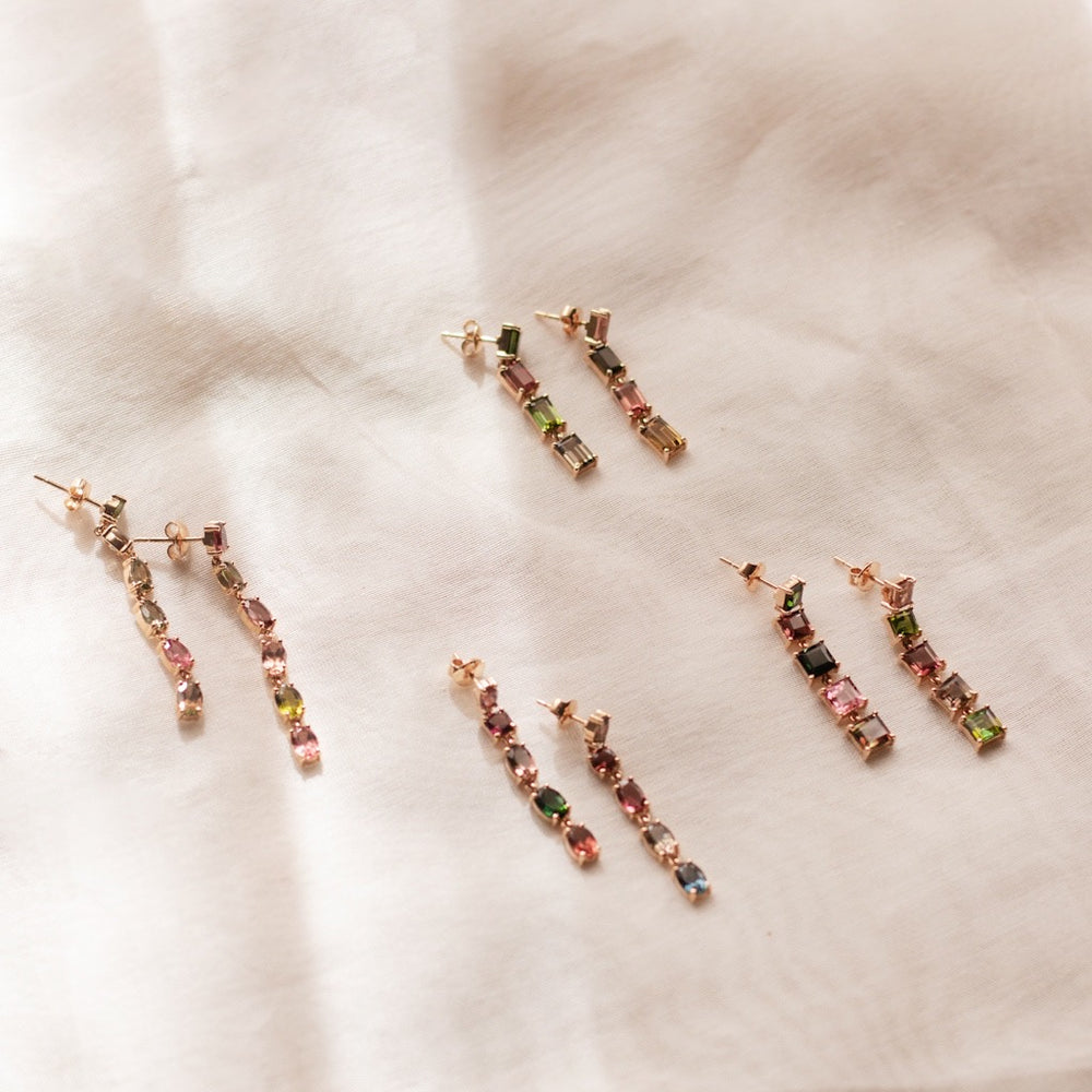 Mismatched Ombre Long Tourmaline Earrings