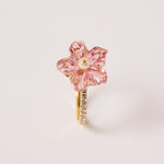 Carved Flower Ring in Pink Tourmaline, Pearl and Diamonds