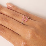 Carved Flower Ring in Pink Tourmaline, Pearl and Diamonds