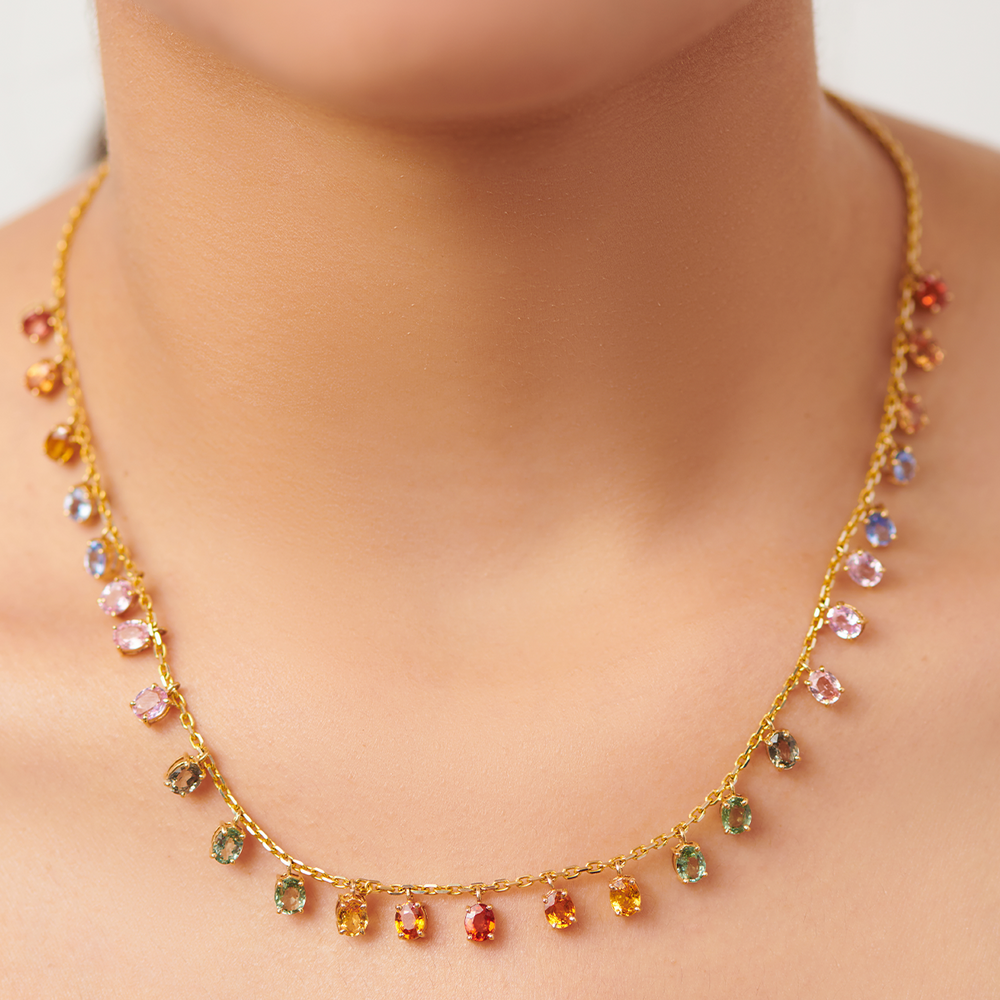 Rainbow Fringe Necklace in Oval Sapphires