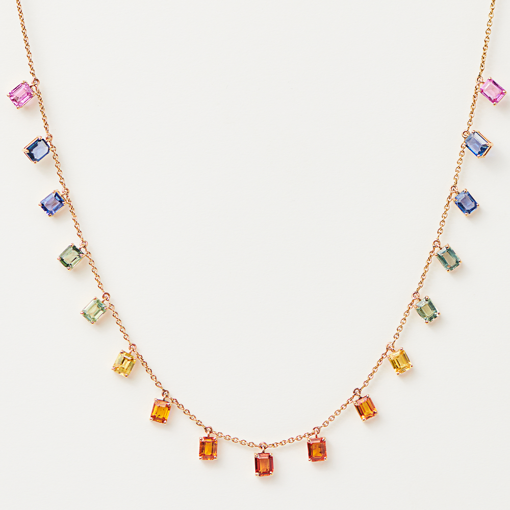 Rainbow Fringe Necklace in Emerald-Cut Sapphires