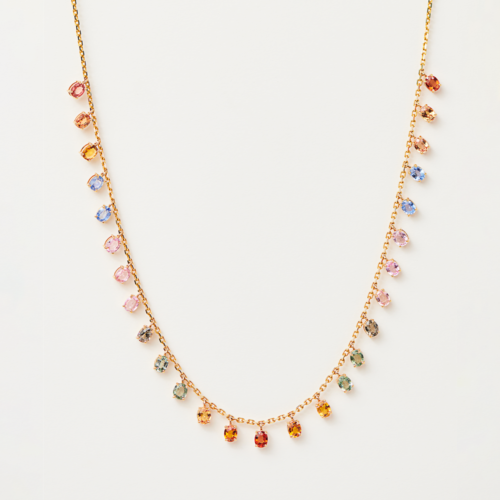 Rainbow Fringe Necklace in Oval Sapphires