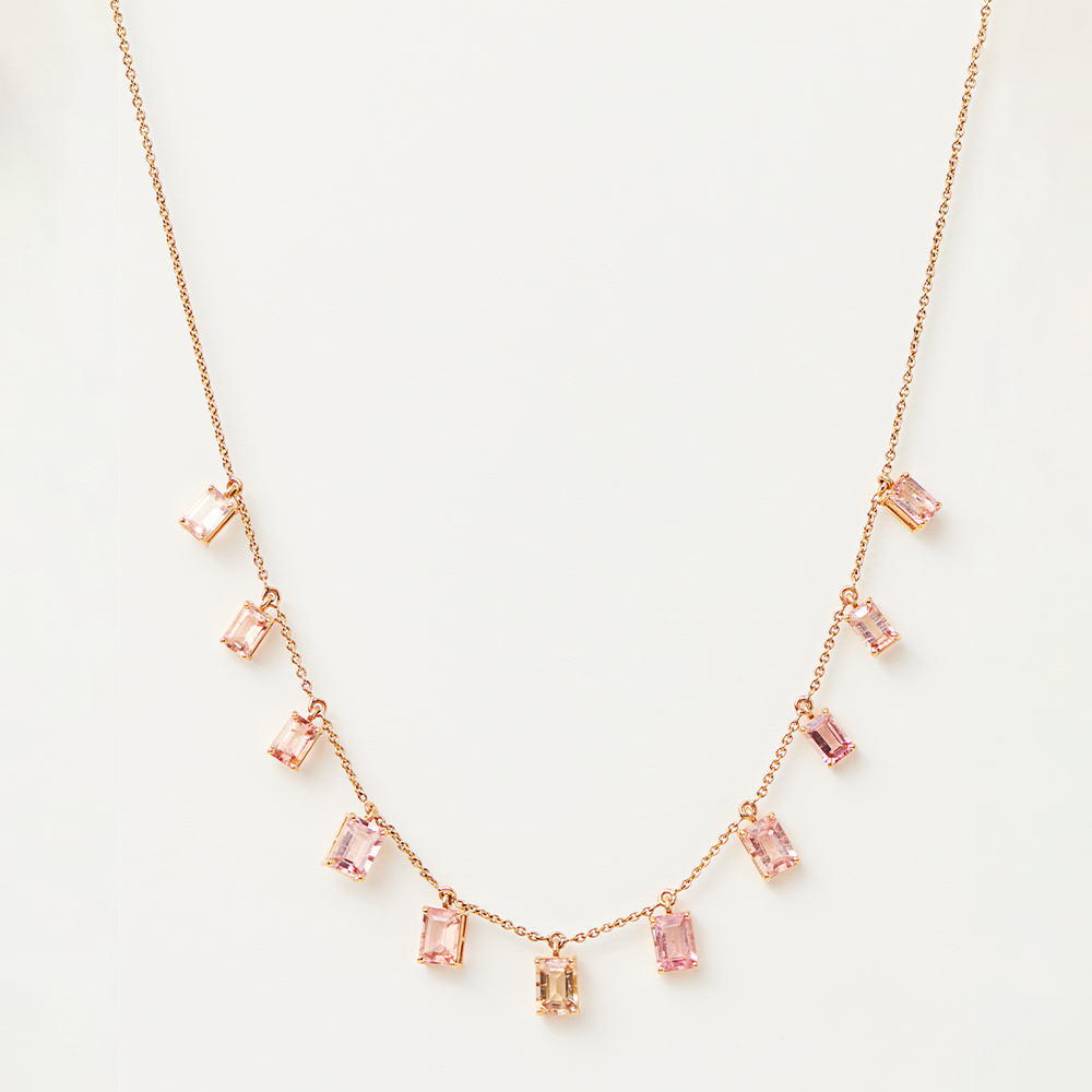Ombre Pink Tourmaline Fringe Necklace