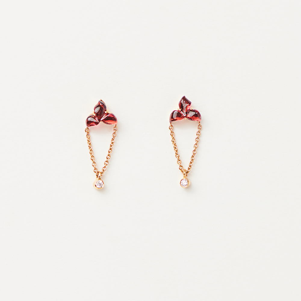 Bud Dropchain Earrings with Garnets and Diamonds
