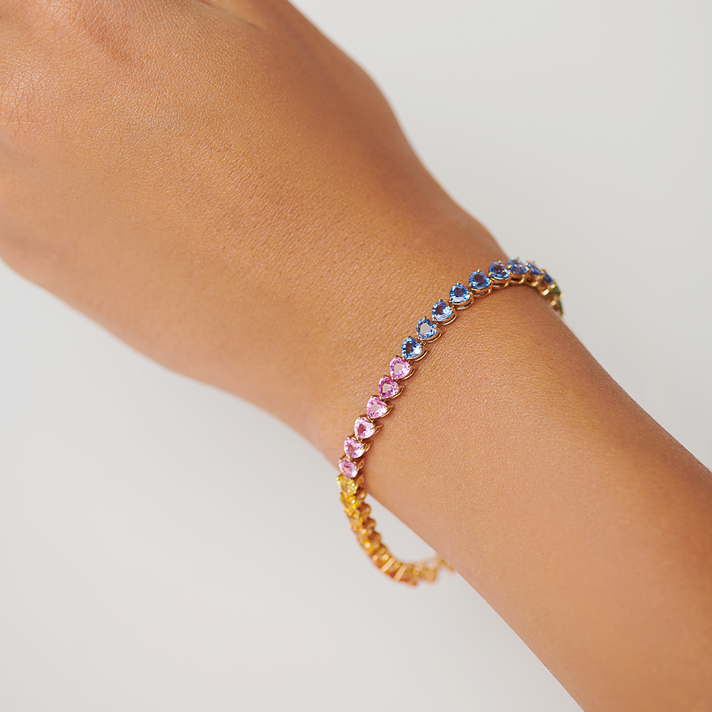Rainbow Bracelet in Heart Sapphires