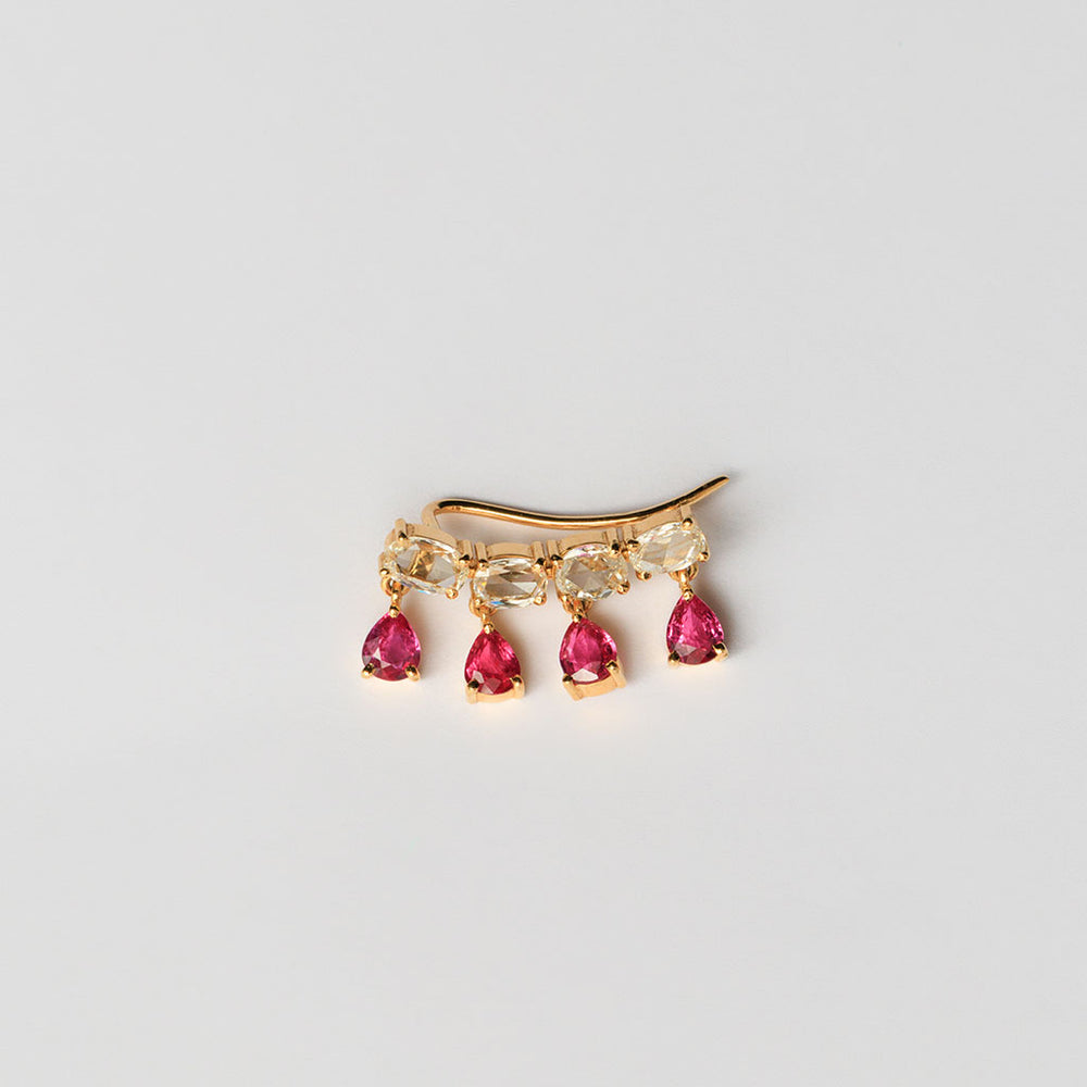 Rosecut Diamond and Ruby Earpin