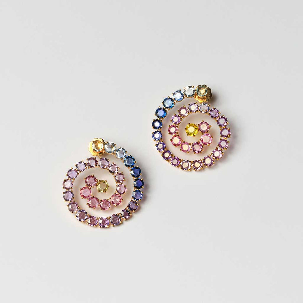 Spiral Multicoloured Sapphire Earrings