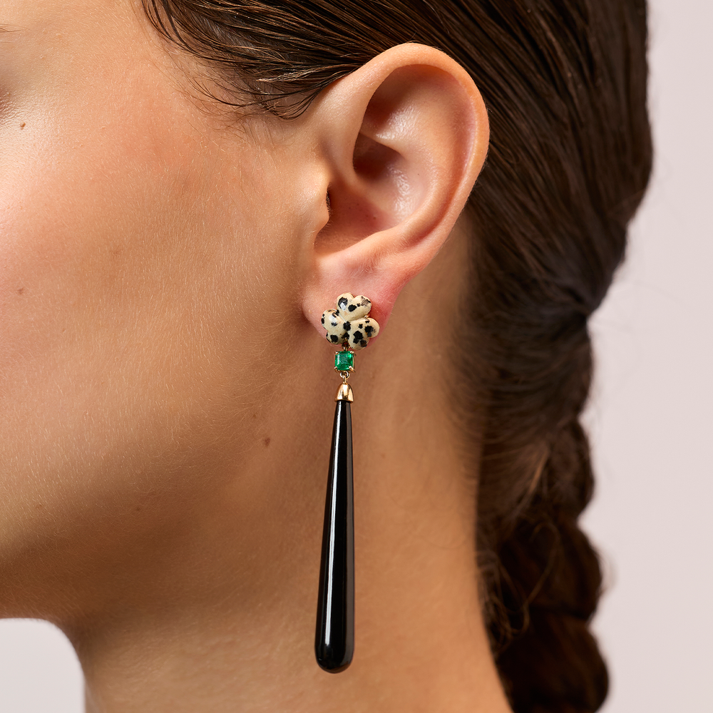 Dalmation Jasper, Emerald and Black Onyx Earrings