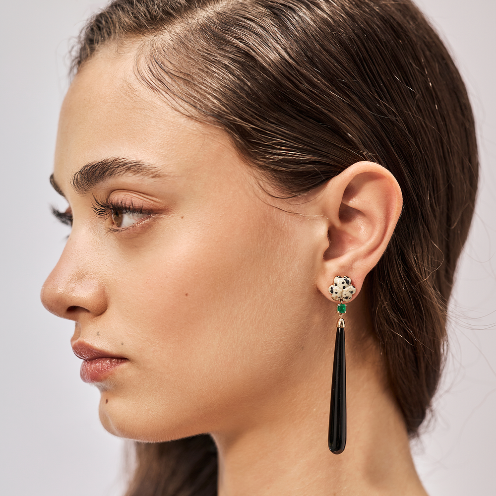 Dalmation Jasper, Emerald and Black Onyx Earrings