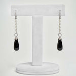 Diamond and Pearl Earrings with Onyx Drops