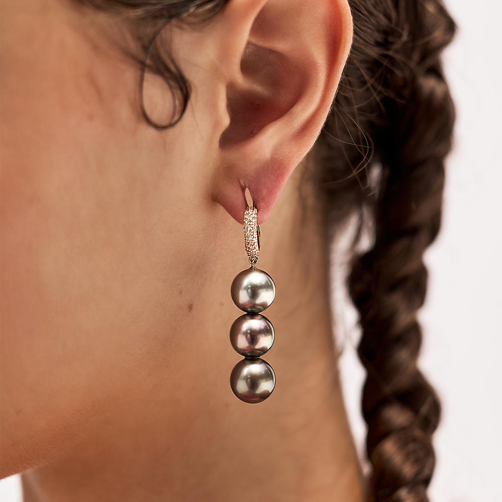 Megh Earrings in Ombre Tahiti Pearls and Diamonds