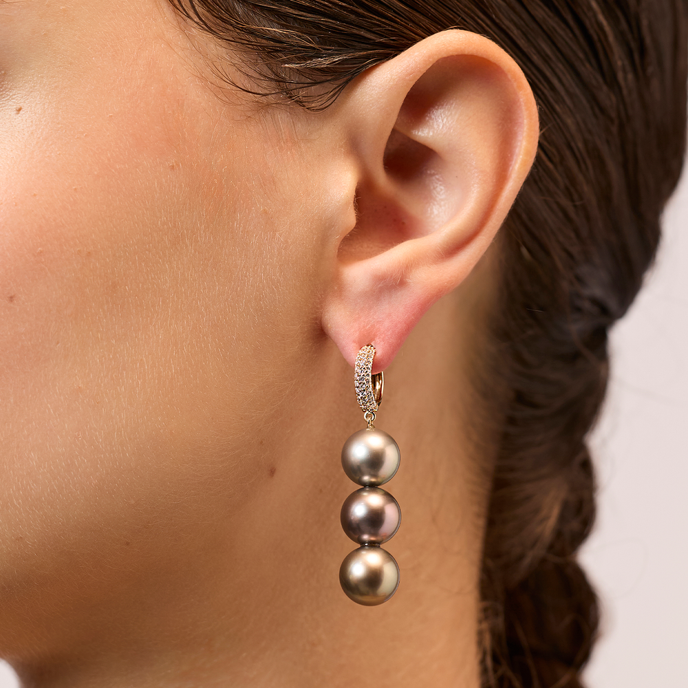 Megh Earrings in Ombre Tahiti Pearls and Diamonds