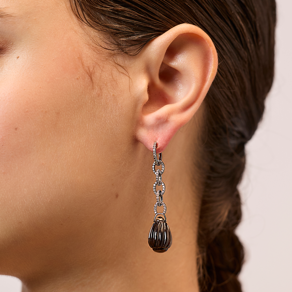 Diamonds and Carved Smoky Quartz Earrings