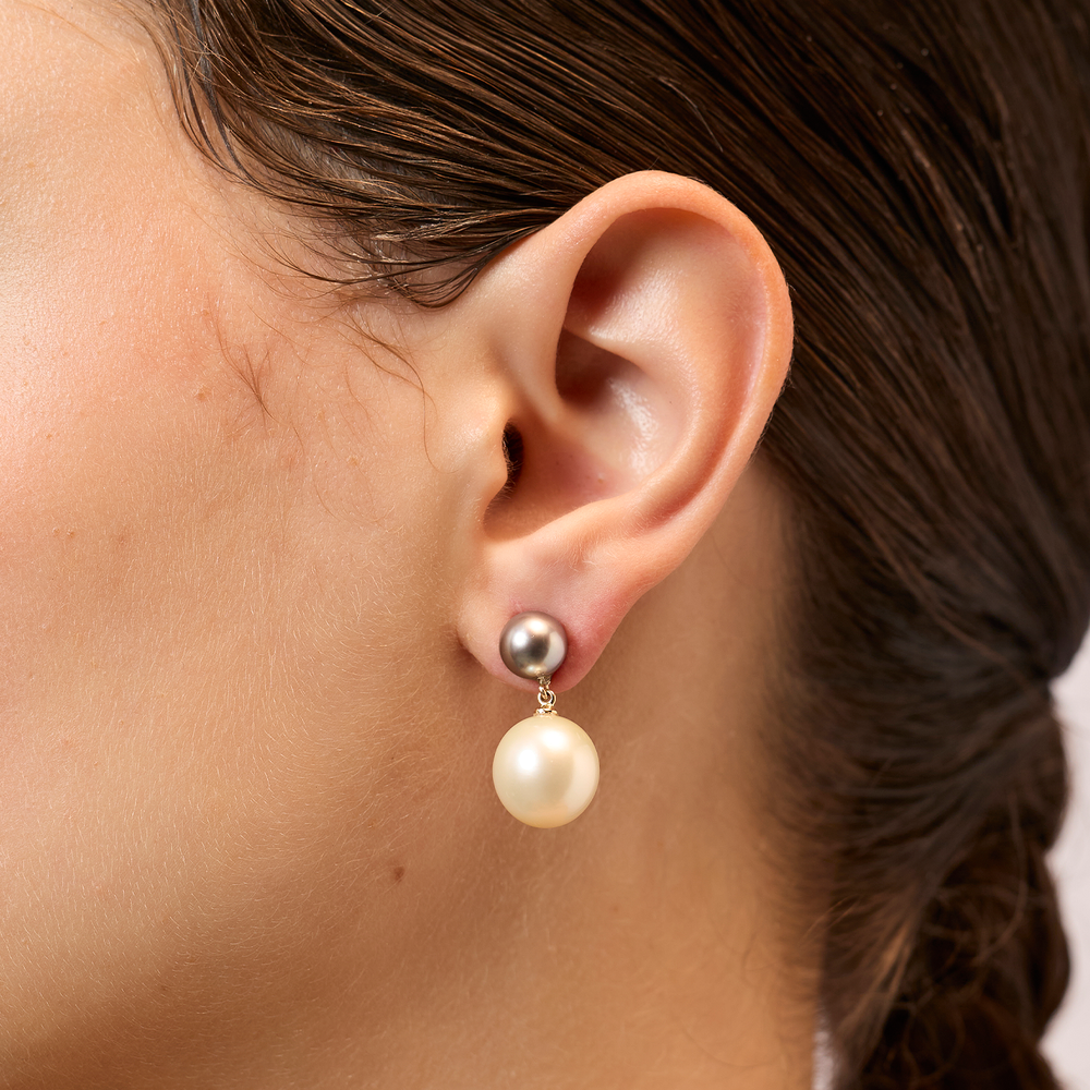 Aina Earrings with South Sea and Tahiti Pearls