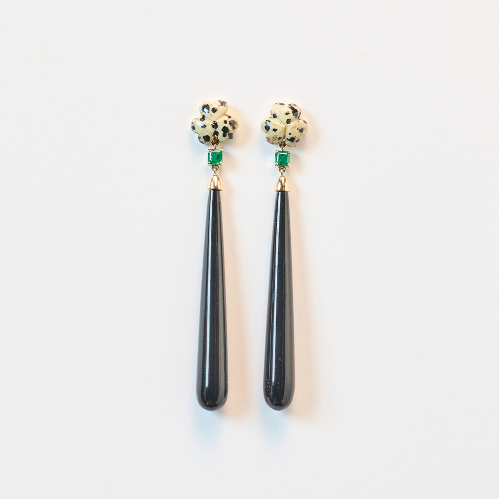 Dalmation Jasper, Emerald and Black Onyx Earrings