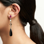 Ruby, Pearl and Diamond Earrings with Onyx Drops