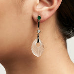 Carved Rock Crystal Earrings with Mismatched Rubies and Emeralds
