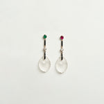 Carved Rock Crystal Earrings with Mismatched Rubies and Emeralds