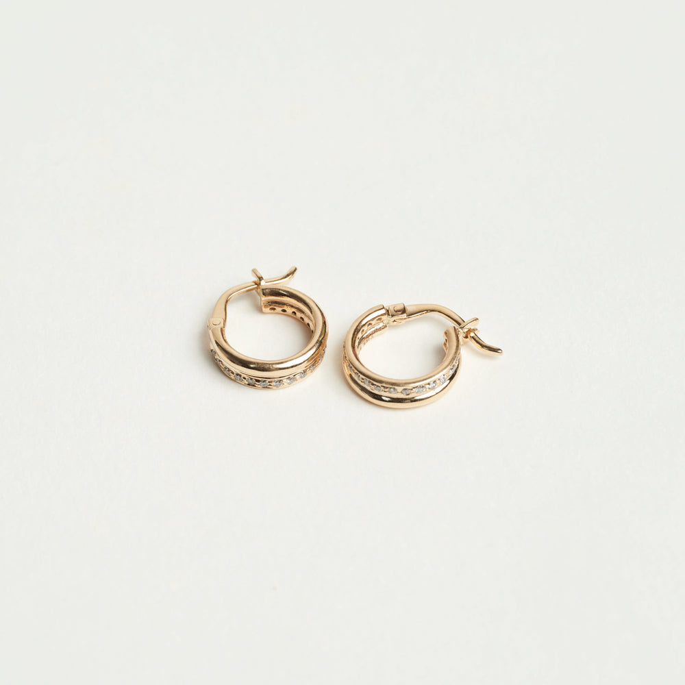 Double Line Mini Hoops with Pave Diamonds
