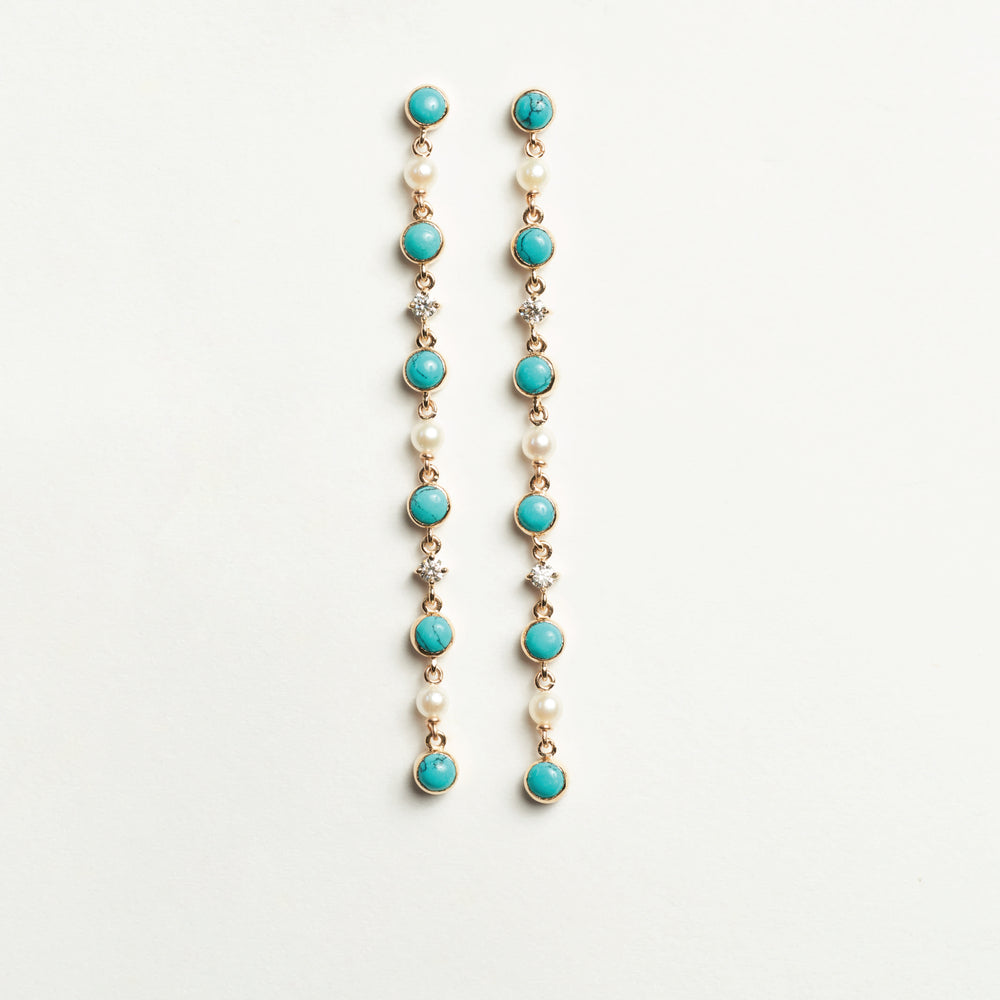 Rani Turquoise, Diamond and Pearl Earrings