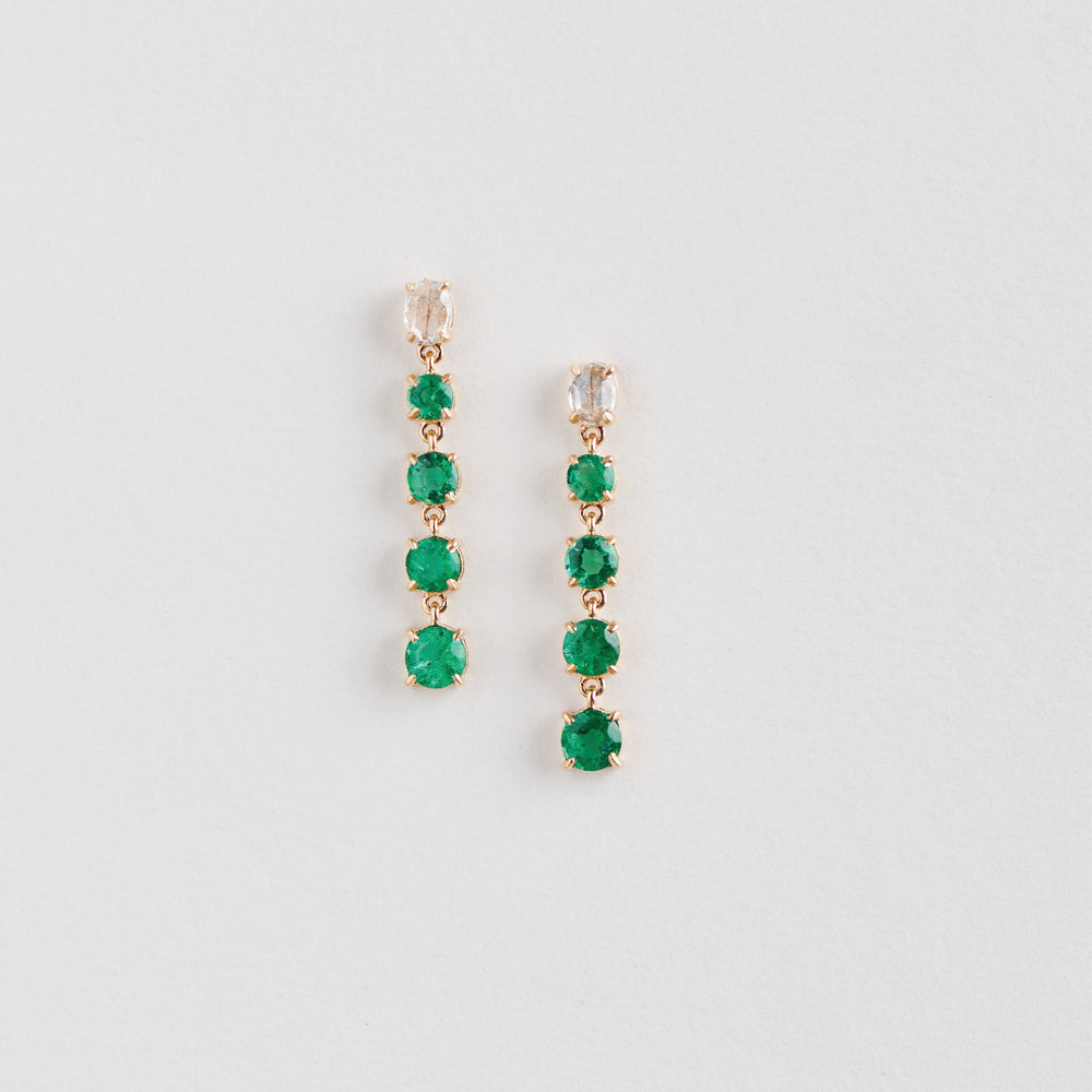 Rose-cut Diamond and Emerald Earrings