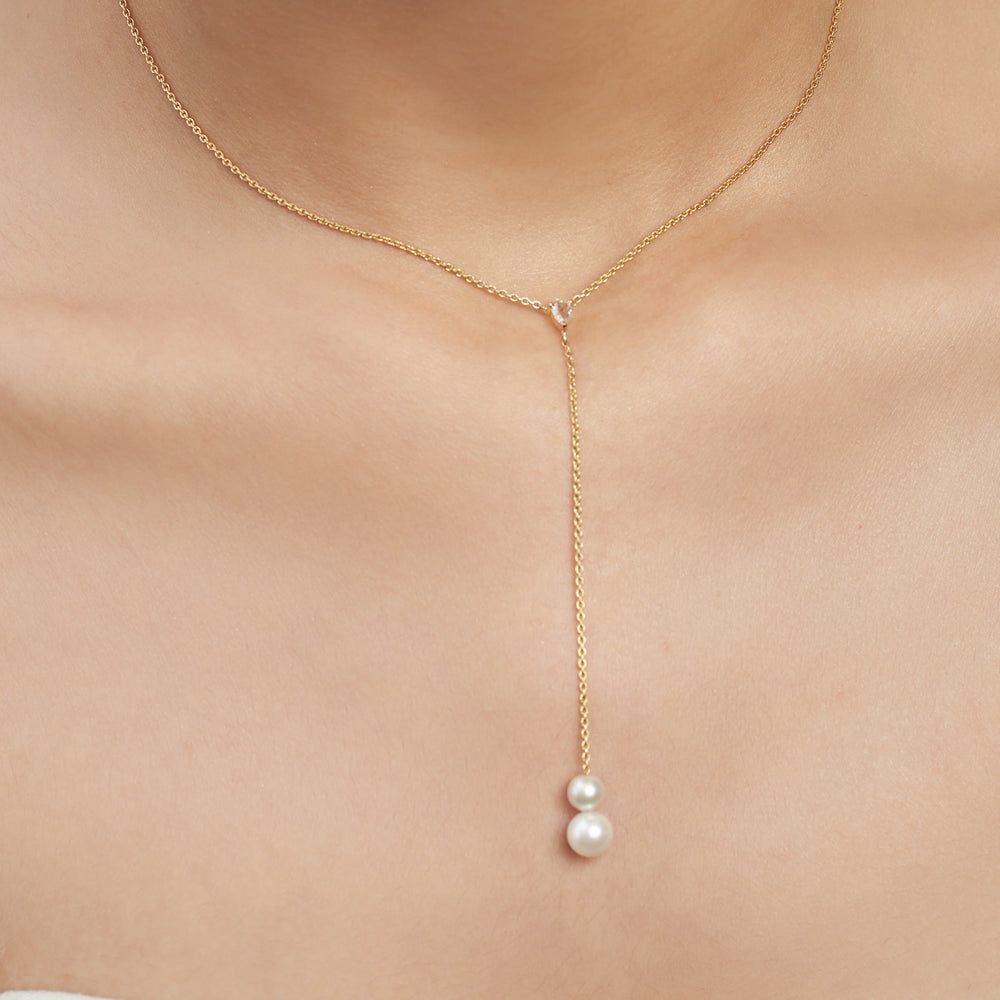 Diamond and Pearl Lariat Necklace