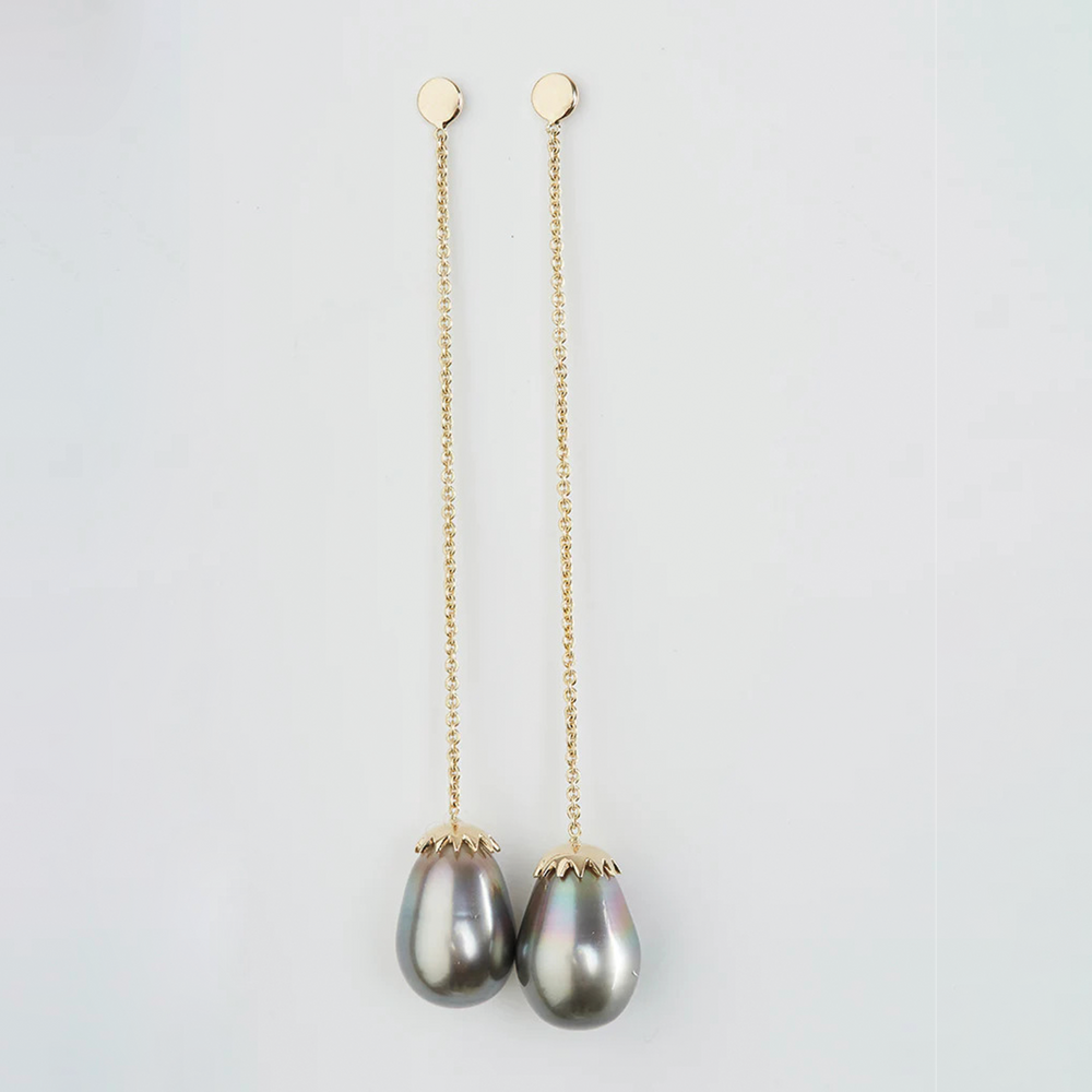 Planet Swing Earrings with Tahiti Pearls