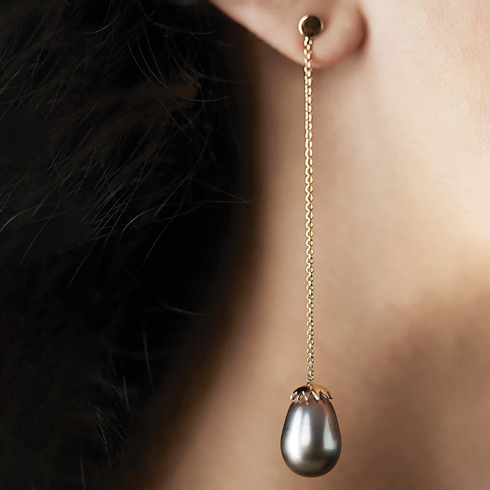 Planet Swing Earrings with Tahiti Pearls