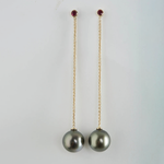 Planet Swing Earrings with Tahiti Pearls and Rubies