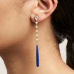 Rose-cut Diamond and Pearl Earrings with Long Lapis Lazuli Drops