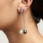 Long Rose-cut Diamond Earrings with Mismatched Pearls