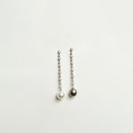 Mixed Diamond Long Earrings with Mismatched Monochrome Pearls