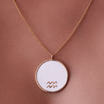Reversible Zodiac enamel necklace in gold and diamonds 