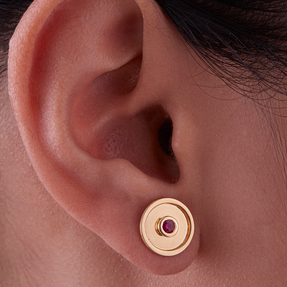 Centered Disc Studs with Rubies