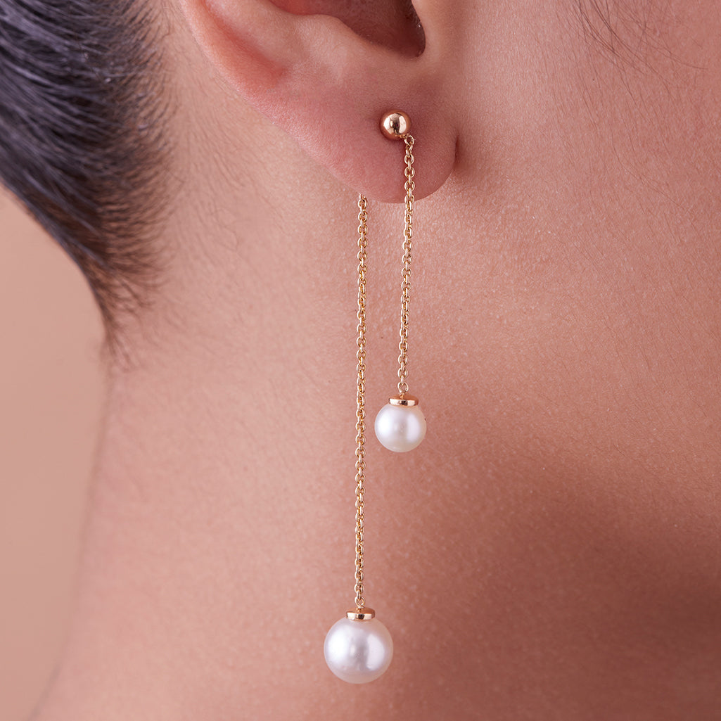 Pearl Chain Drop Stud Earring | Adina Eden Jewels