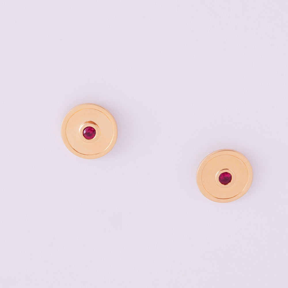Centered Disc Studs with Rubies