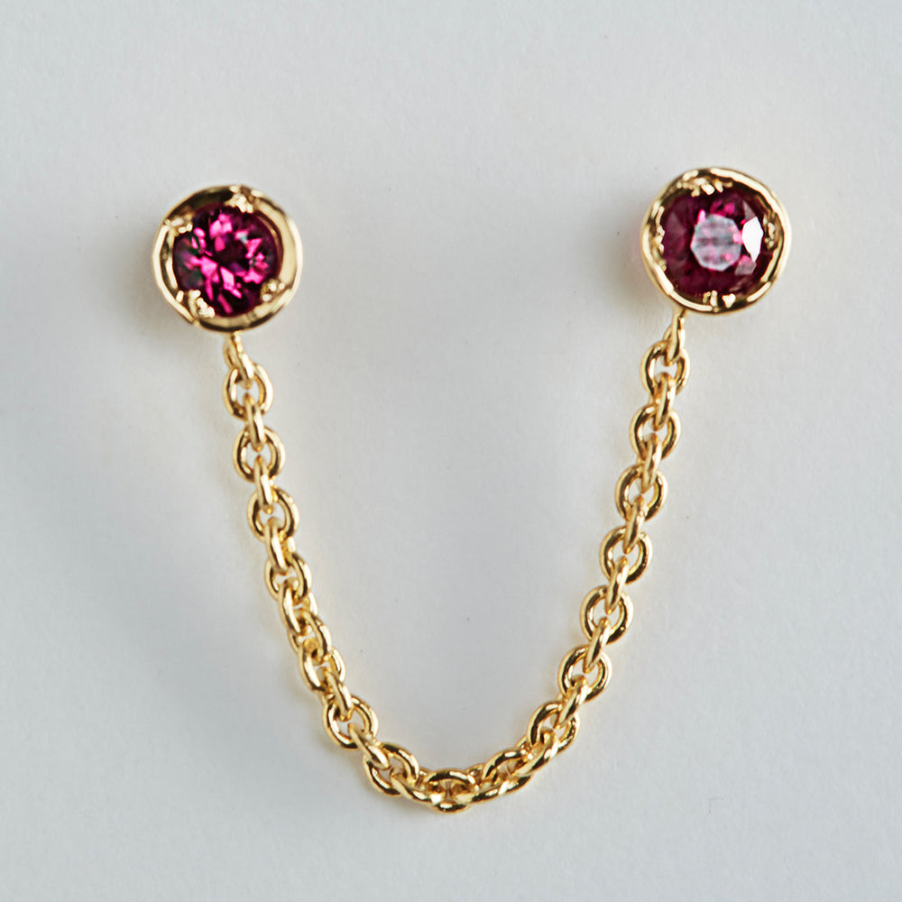 Double Piercing Drop-Chain Ruby Earrings