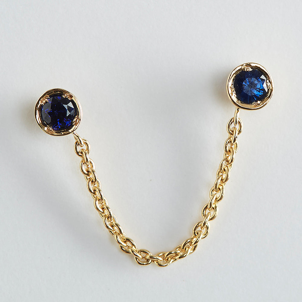 Double Piercing Drop-Chain Sapphire Earrings