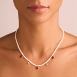 Ladhi 5-stone Necklace with Akoya Pearls and Mixed Rose-cut Diamonds ft. Gemfields Mozambique Rubies