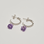 Rose-cut Diamond Hoops with Carved Amethyst Flower Drops