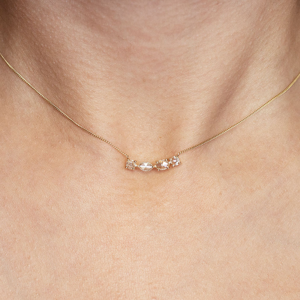 14KYG Diamond Bypass Curve Bar Necklace